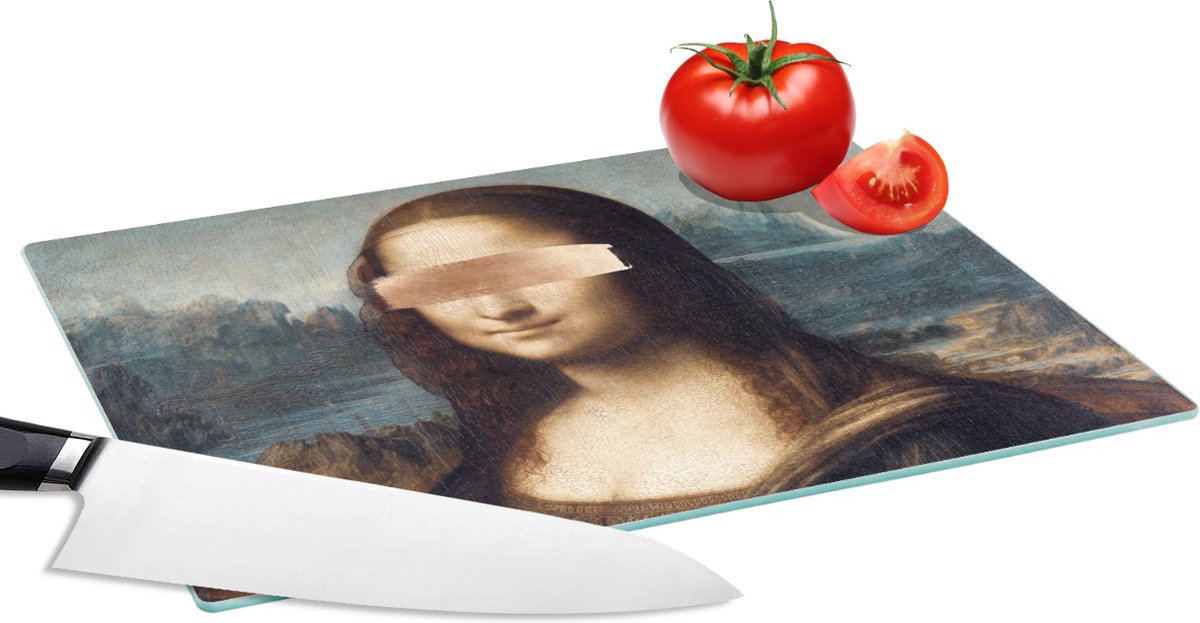 Glazen Snijplank - 28x20 - Mona Lisa - Leonardo da Vinci - Rosegoud - Snijplanken Glas