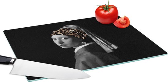 Planche à découper en Verres - 39x28 - Art - Fille à la perle - Panthère - Planches à découper en Glas