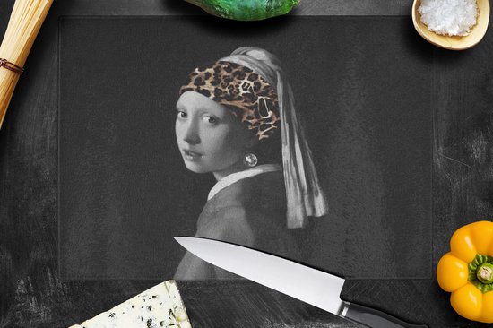 Planche à découper en Verres - 39x28 - Art - Fille à la perle - Panthère - Planches à découper en Glas