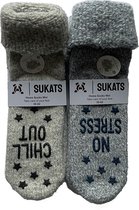 Sukats® Huissokken - Homesocks - 2 Paar - Maat 39-42 - Blauw/Grijs - Wollen Sokken - Dames Huissokken
