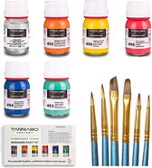 Tarrago Baskets pour femmes Set de peinture avec 5 couleurs CMJN, prétraitement et pinceaux | peinture pour cuir et toile | Oranje, jaune, rouge, Blauw, vert
