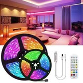 LED strip - 10 meter - RGB - met afstandsbediening - zelfklevend - Plastic - Voor binnen - Bediening via afstandsbediening - Netstroom - Vijfhoek