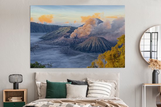 Vue depuis le volcan Bromo Canvas 180x120 cm - Tirage photo sur toile (décoration murale salon / chambre) XXL / Grand format!