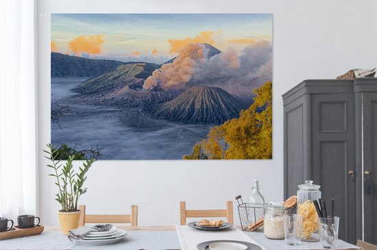 Vue depuis le volcan Bromo Canvas 180x120 cm - Tirage photo sur toile (décoration murale salon / chambre) XXL / Grand format!