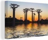 Canvas Schilderij Een indrukwekkende zonsondergang achter de Afrikaanse baobabs - 90x60 cm - Wanddecoratie