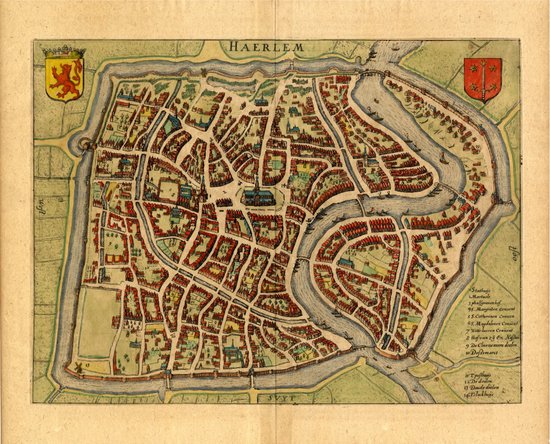 Mooie historische plattegrond, kaart van de stad Haarlem, door L. Guicciardini in 1612