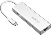 Macally UCDOCK 6-in-1 USB-C-multipoorthub van aluminium met 2 USB-A 3.0-gegevenspoorten en 1 USB-C 3.0-gegevenspoort, 1 USB-C-PD-laadpoort, 1 gigabit-ethernetpoort en 1 4K/30Hz HDMI-poort voo