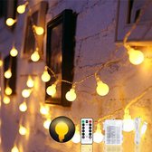 100 warm-witte lampjes - Batterij Aangedreven USB - 2 in 1 Globe Fairy Lights - Afstandsbediening 15 Meter + 2 mtr. netsnoer - 4,5 V. - waterdicht IP65