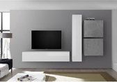 Tv-kast aan de muur - Cement en Wit gelakt - L 260 x D 30 x H 180 cm - CESENA