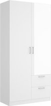 Kleerkast 2 deuren + spiegel + 2 lades - Wit - L 100 x D 52 x H 215cm - MAXI