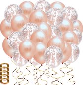 Partizzle 50x Papieren Confetti & Latex Helium Ballonnen - Bruiloft en Huwelijk Versiering - Roze Ballonnenboog Decoratie - Rose goud