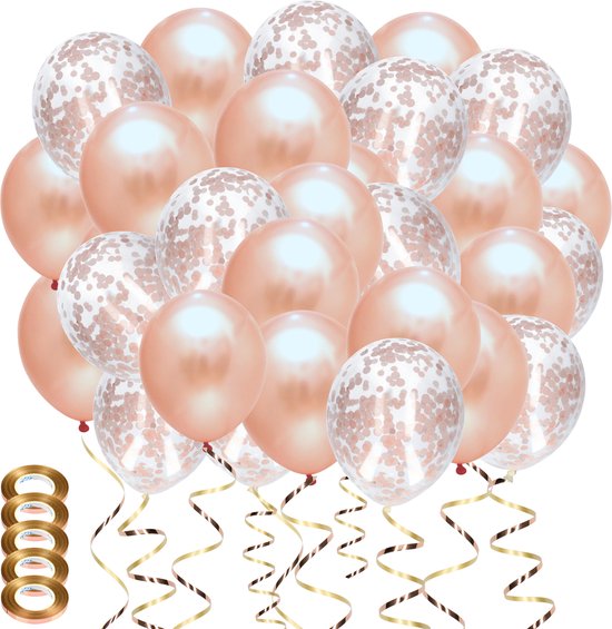Partizzle 50x Papieren Confetti & Latex Helium Ballonnen - Ballonnenboog Decoratie - Rose goud
