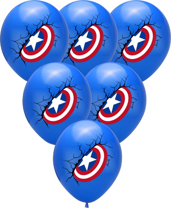 Ballonnen - superhelden - kinderfeestje - partijtje - feest- versiering - decoratie - kapitein amerika - Set van 6