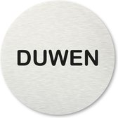 Pictogram Duwen - aluminum rvs look - deurbordje - 8,5 x 8,5 cm - zelfklevend - rond