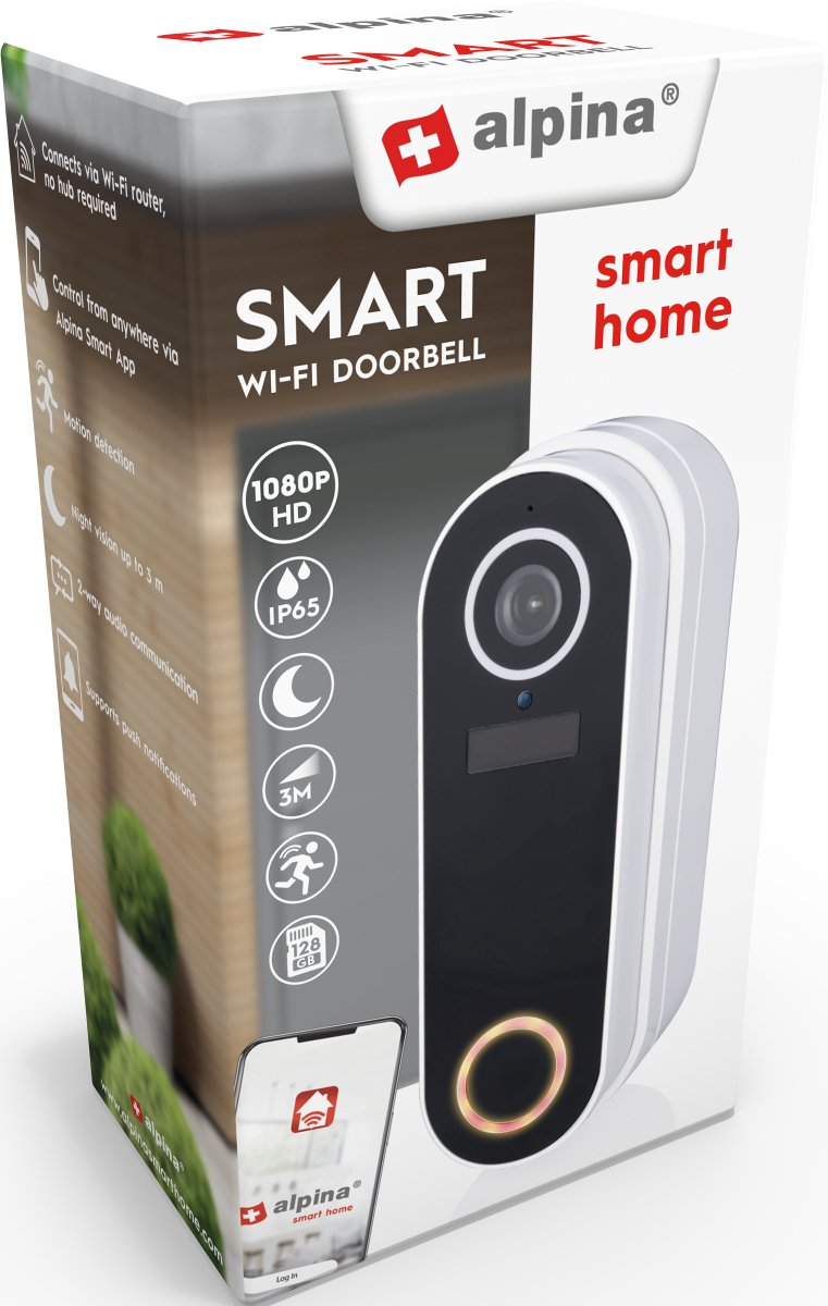 alpina Smart Home Draadloze Video-Deurbel met Camera en Wifi - Full HD - Intercom - Werkt op Interne Oplaadbare Batterijen - Nachtzicht - Bewegingssensor - IP65 - Wit – foto 6