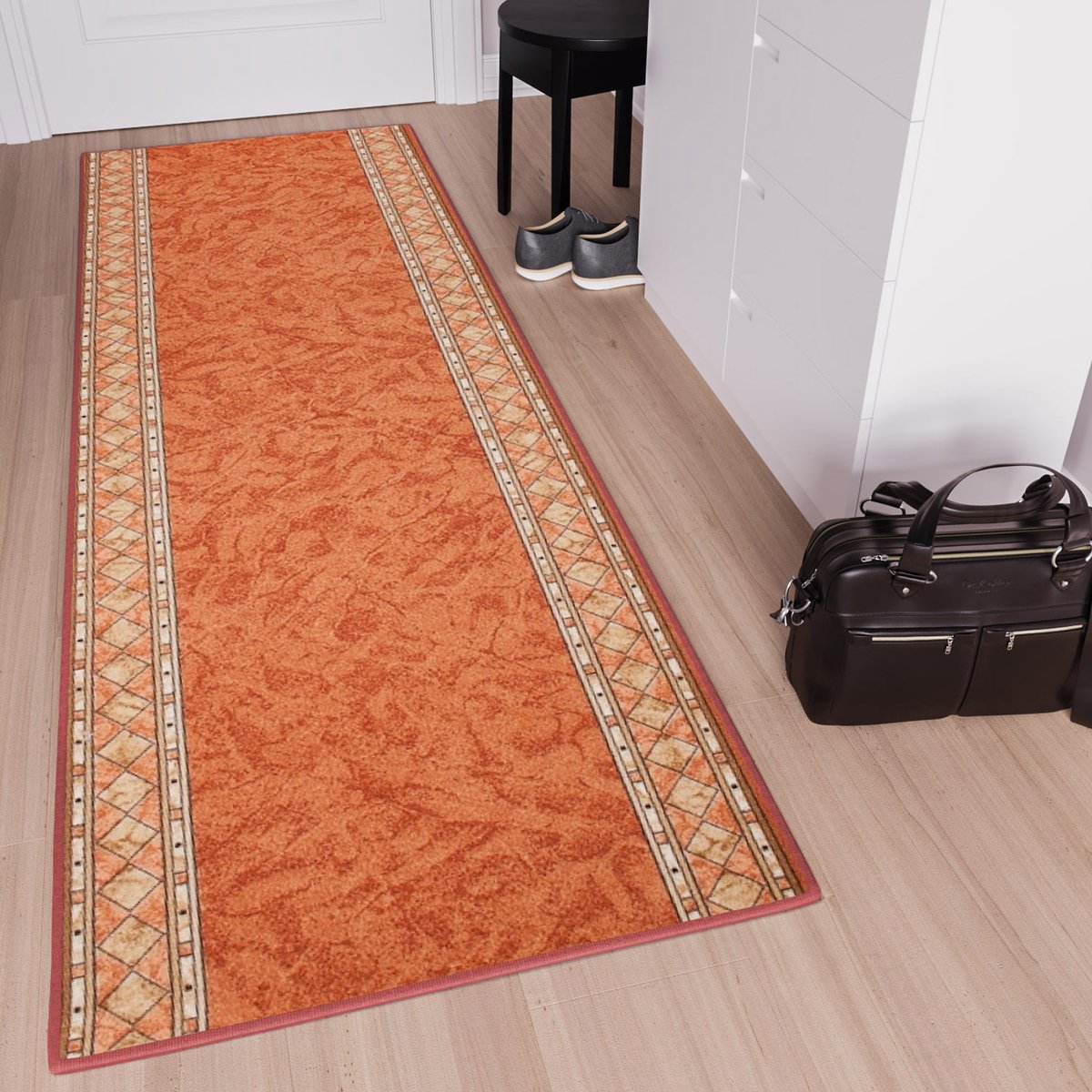 Tapiso Tapijtloper Antislip – Klassiek Perzisch Oosters Terracotta – Gangloper Rubber Onderkant Maat- 120x500