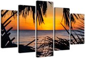 Trend24 - Canvas Schilderij - Zee Bij Zonsondergang - Vijfluik - Landschappen - 200x100x2 cm - Oranje