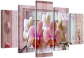 Trend24 - Canvas Schilderij - Pink Orchid - Vijfluik - Bloemen - 150x100x2 cm - Roze