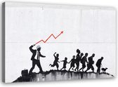 Trend24 - Canvas Schilderij - Banksy Ecomonic Politics - Schilderijen - Voor Jongeren - 90x60x2 cm - Grijs