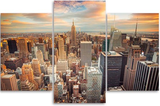 Trend24 - Canvas Schilderij - Manhattan Usa - Drieluik - Steden - 150x100x2 cm - Bruin