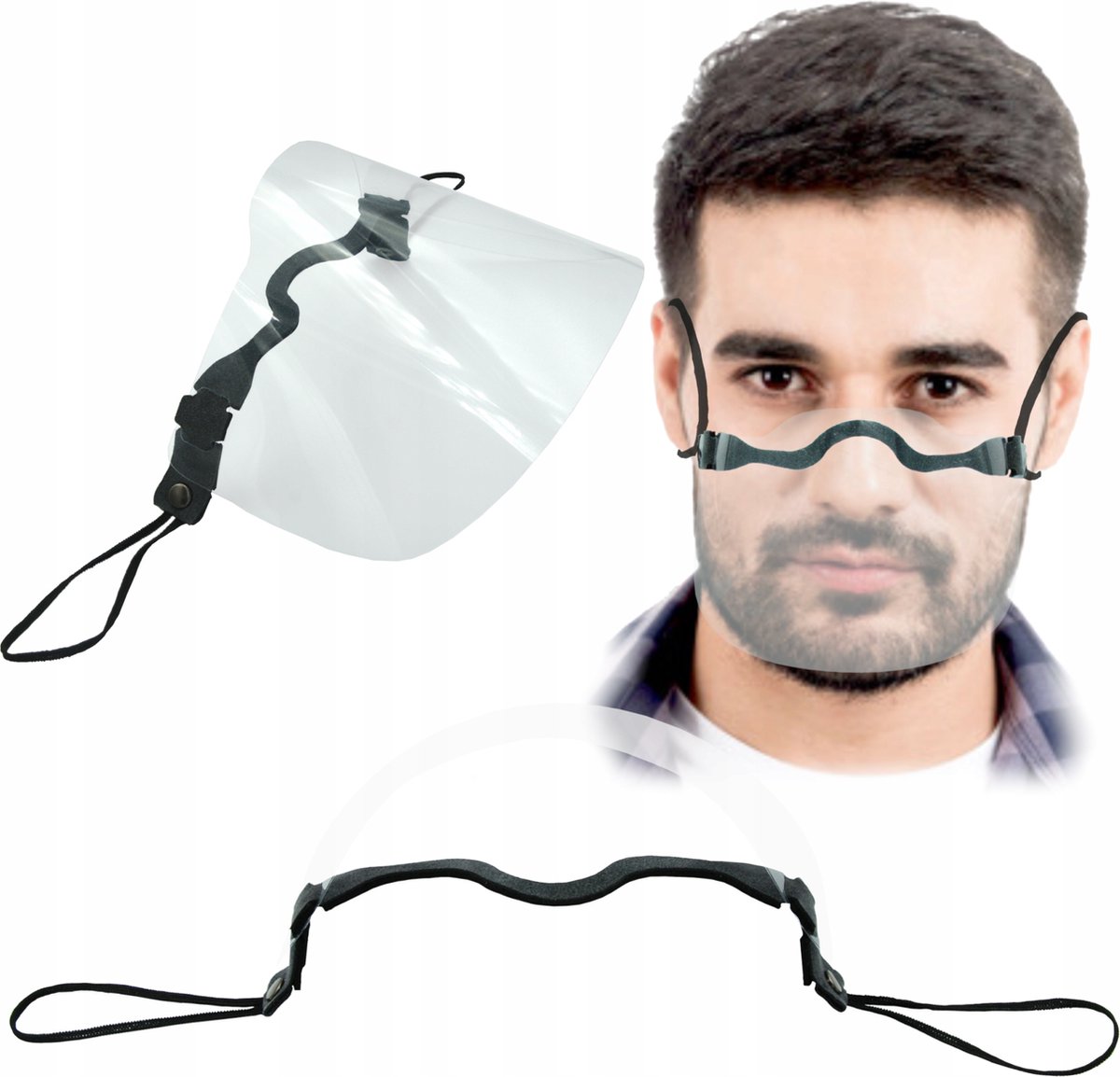 2 x Stuks - Spatmasker - Veiligheid Vizier- Gelaatsscherm- Hygiëne Veiligheid- Face shield- Spatmasker - Gelaatscherm - Beschermkap - mondkapje- Mondmasker- Herbruikbaar - Transparant Mondkapje.