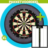 Winmau Blade 6 Triple Core Dartbord + Dartbordverlichting Basic XL (Aqua) + Dart Scorebord Deluxe (42*30)