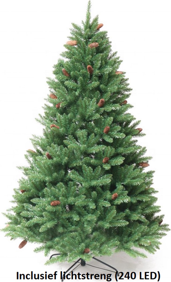 Premfy Kunstkerstboom 180cm met echte Dennenappels - Met Verlichting - 1200 takken - Kerstboom - Mooi vol - Premium - 5 Jaar garantie - 240 LED Lampjes (losse lichtstreng)