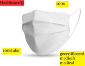 HEALTHCARE® Mondmasker WIT MEDISCH 100 STUKS ! |3+ laags |PROTECTIVE MASK| Mondkapjes type 2/ Mondkapjes / Gezichtsmasker Witte| Face Mask medical EXTRA High Filtering ISO 100 piec