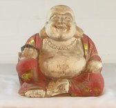 Lachende Boeddha - Dikbuik Boeddha - Hout - Beeld - Hoog 19 cm.
