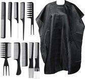 Trock® Kappersset - Kammen Set - 11 Delig - Voor Kappers - Barbiers - Haar Stylist - Met Kappersmantel - Alle Haartypes - Zwart
