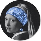 Muismat - Mousepad - Rond - Meisje met de parel - Vermeer - Blauw - 20x20 cm - Ronde muismat