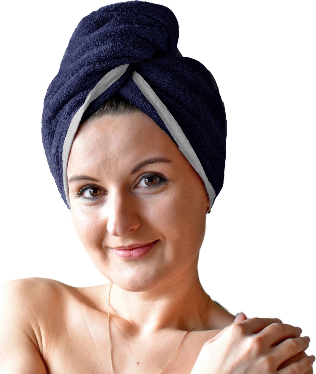 HOMELEVEL Badstof haartulband met knoop voor volwassenen gemaakt van 100% katoen, absorberend, stabiele grip - Aantal 1 - Donkerblauw