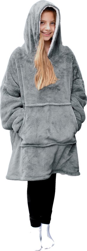 Foto: Homelevel sherpa winter hoodie xl sweatshirt pullover oversize voor kinderen pullover dekentje huis trui buiten binnen lichtgrijs