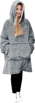 HOMELEVEL Sherpa Winter Hoodie XL Sweatshirt Pullover Oversize voor Kinderen Pullover Dekentje Huis Trui Buiten Binnen - Lichtgrijs