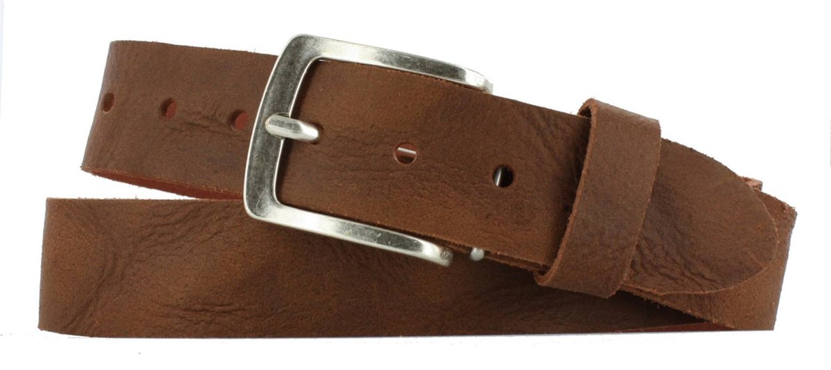 Casual Leren Riem | Heren & Dames | 4cm breed | Riemmaat: 95cm (totale lengte: 110cm) | 100% echt leer | Kleur: cognac | Nikkelvrije gesp