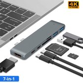 JouwGoods® 7-in-1 USB-C Hub - Voor Mac -Macbook Air en Pro - Adapter - Splitter - Docking Station - 2x USB - 4K HDMI - USB-C Oplader - Micro SD/TF - Donkergrijs