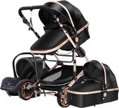 Nirabo® - Luxe Baby Buggy 3 in 1 - Baby Wagen - Kinderwagen met stoel en wieg - Hoge Kwaliteit - Zwart
