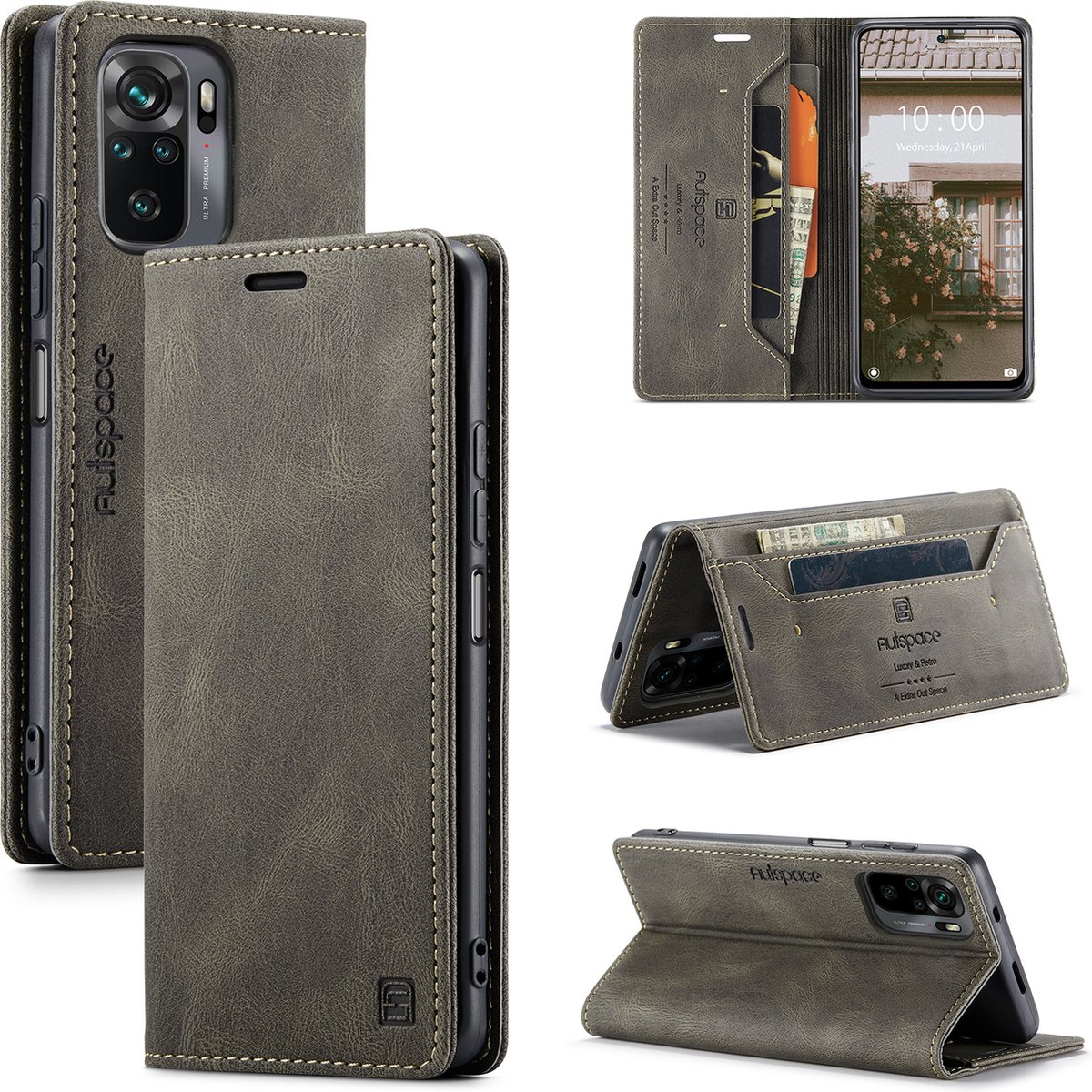Luxe Flip Case met RFID Bescherming Kaarthouder en Magneetsluiting voor Xiaomi Redmi Note 10s _ Bruin
