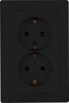 Zwarte wandcontactdoos -  Inbouw - Dubbel Stopcontact - Mat Zwart - OVIVO