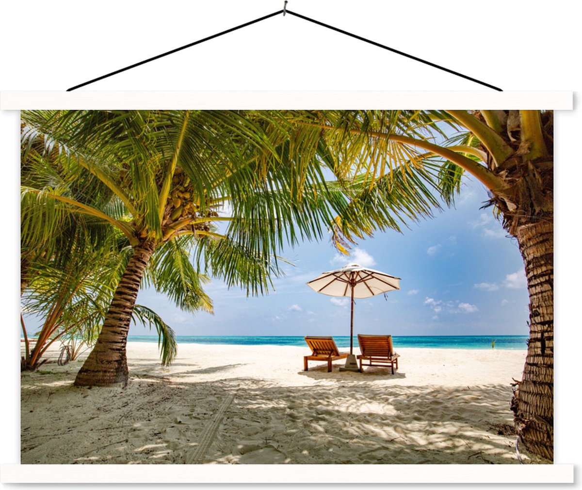 Schoolplaat - Strand - Strandstoel - Parasol - 150x100 cm - Textielposter Witte latten - T
