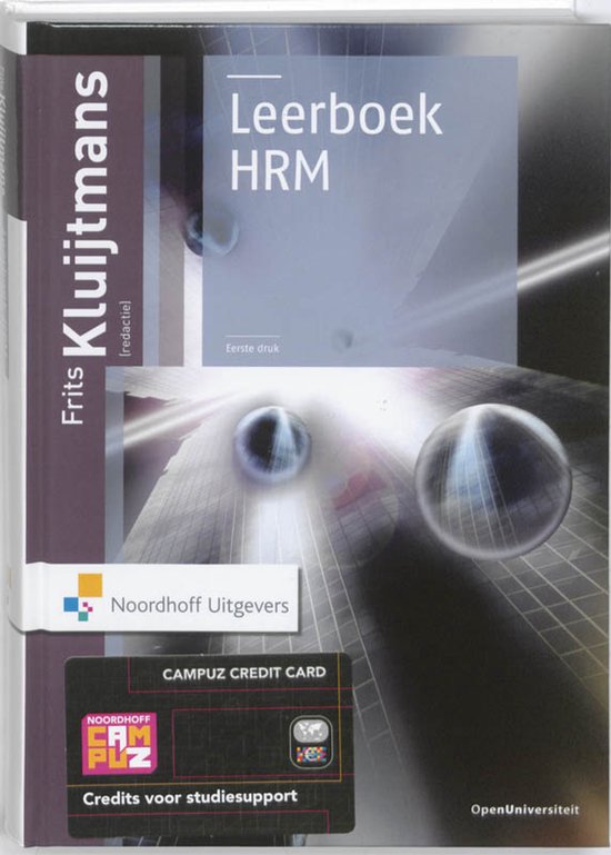 Boekomslag met de titel Leerboek HRM, auteurs Frits Kluijtmans. Op de achtergrond een abstract gebouw.
