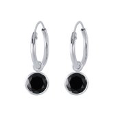 Joy|S - Zilveren kristal bedel (6 mm) oorbellen - zwart - oorringen