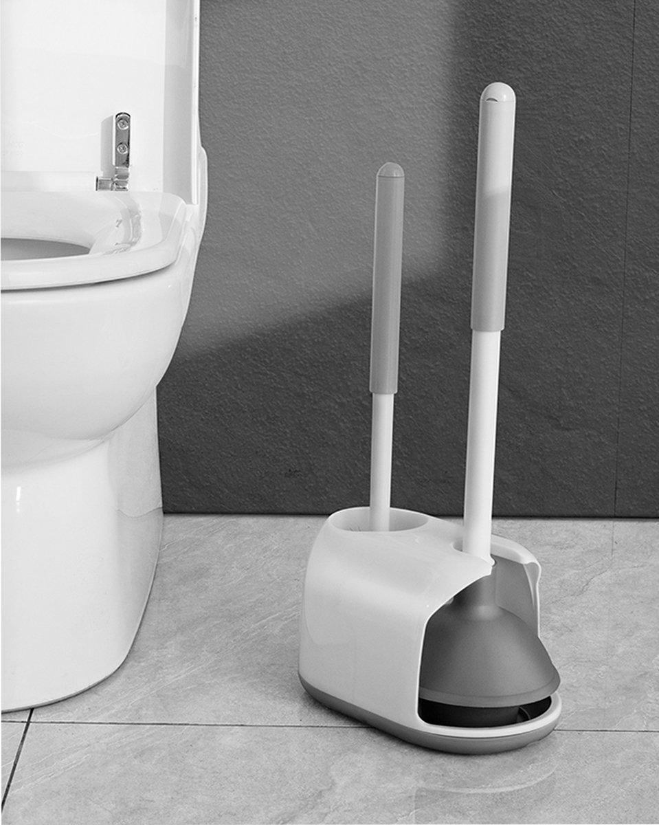 Toiletborstel met houder - gootsteenontstopper plopper - WC Ontstopper - Lang Handvat - Tweedelige Houder - Valentijnsdag cadeau - Black Friday