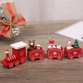 Houten kersttrein - Sneeuwpop & Beer & Elf - Rood en wit - Kerst treintje - Kerst decoratie - Winter versiering