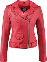 Urban 5884® - Alice - Damesjas - Perfecto - Schuin Rits - Zilver rits -Lams Leer - Rood - Maat 2XL