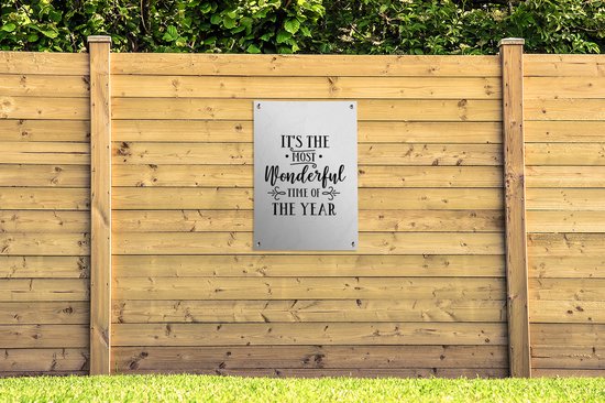 Tuinposters buiten Kerst quote "It's the most wonderful time of the year" met een witte achtergrond - 60x90 cm - Tuindoek - Buitenposter