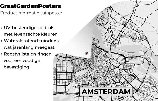 Posters de jardin Carte - Amsterdam - Zwart - Wit - 50x50 cm