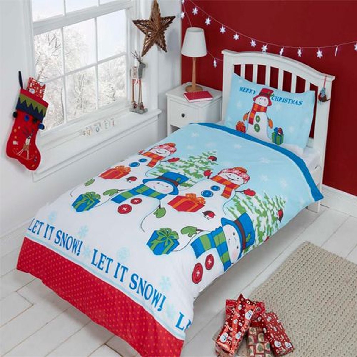 Kerst - Dekbedovertrek - 200 x 200 cm. - Let it Snow - Merry Christmas - Dekbed - Tweepersoons