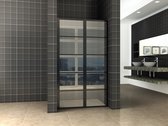 Bally Horizon Nisdeur Douche Draaideur Met Vast Deel En Mat Zwart Profiel 130x200cm 8mm Antikalk Veiligheidsglas Met NANO Coating