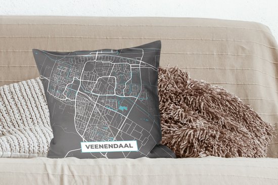 Coussins décoratifs - Oreillers Coussins décoratifs - Carte - Veenendaal - Grijs - Blauw - Plan de la ville